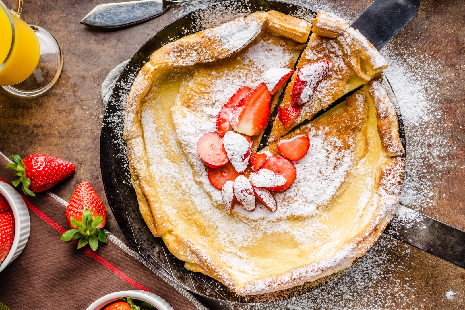 Dutch baby pancake in a cast iron skillet